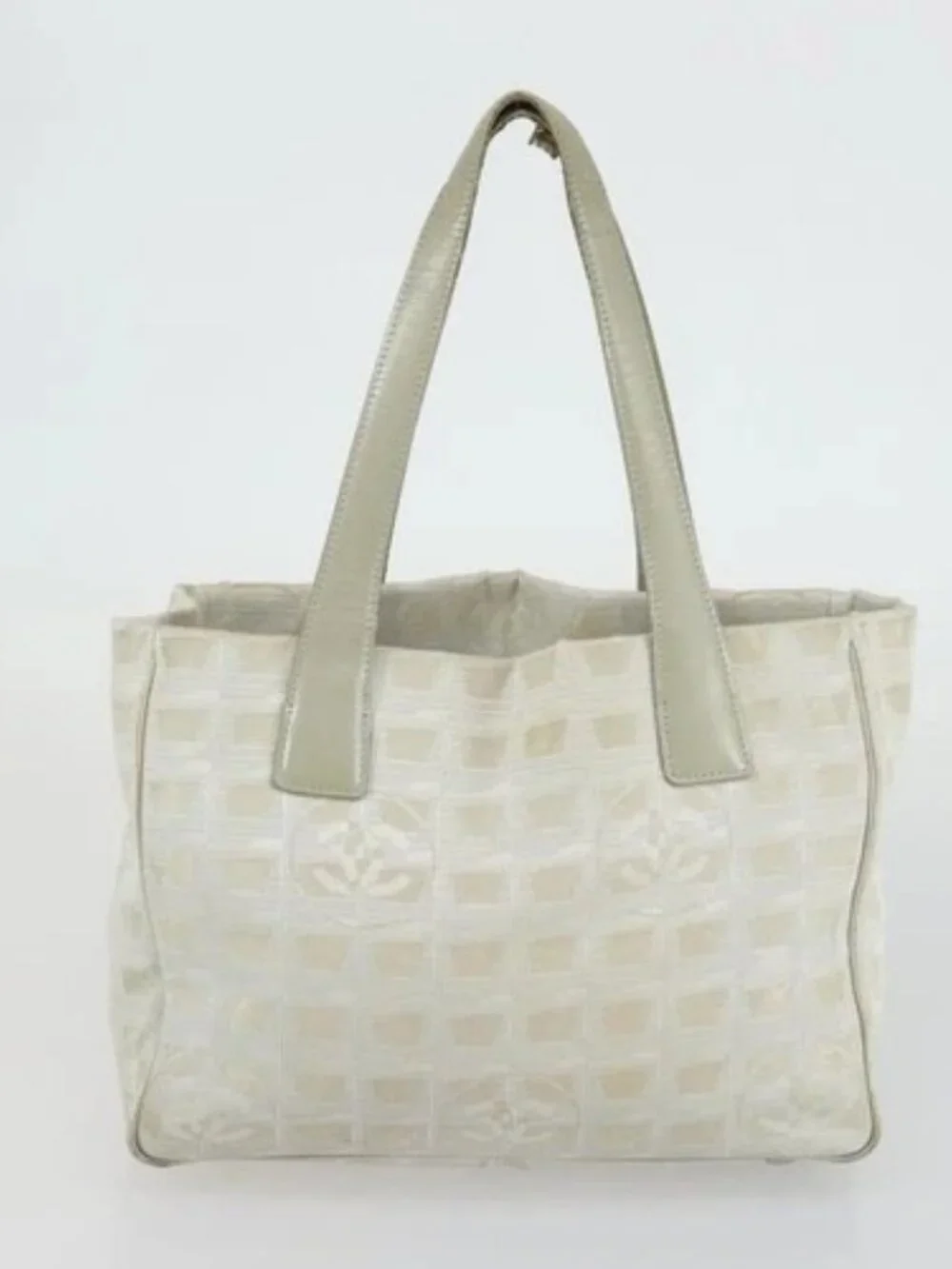 CHANEL New Travel line Tote Bag Nylon 2 Set Blue Beige CC Auth BA8965